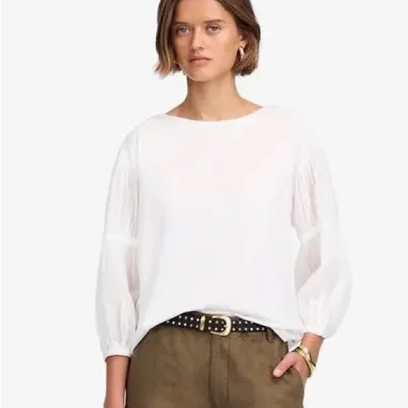 Madewell Tops - MADEWELL White Puff-Sleeve Drop-Shoulder Knit Top Size Large